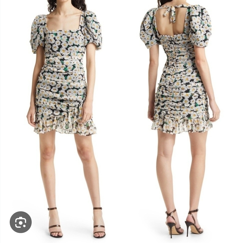 Charles Henry Women’s Ruched Floral Mini Dress Puff Sleeve Square Neck Size M